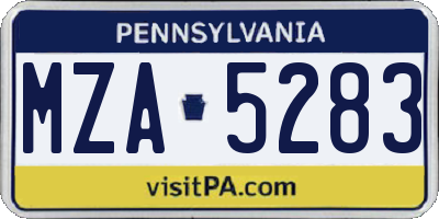 PA license plate MZA5283