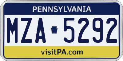 PA license plate MZA5292