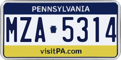 PA license plate MZA5314
