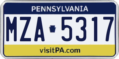 PA license plate MZA5317