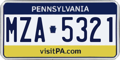 PA license plate MZA5321