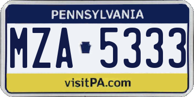 PA license plate MZA5333