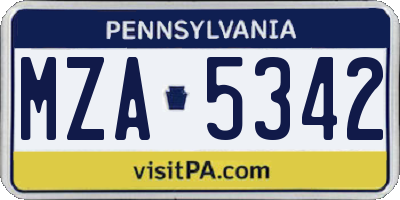 PA license plate MZA5342