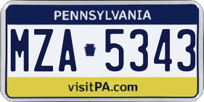 PA license plate MZA5343