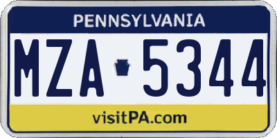 PA license plate MZA5344