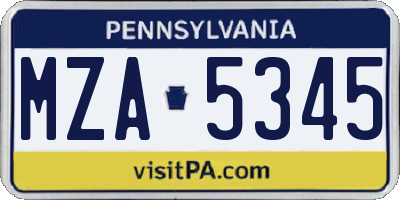 PA license plate MZA5345