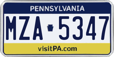 PA license plate MZA5347