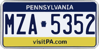 PA license plate MZA5352