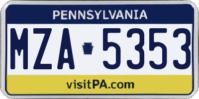 PA license plate MZA5353