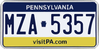 PA license plate MZA5357