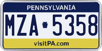 PA license plate MZA5358