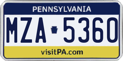 PA license plate MZA5360