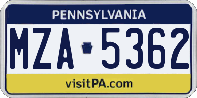 PA license plate MZA5362