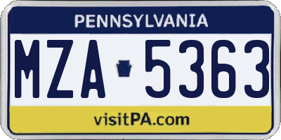 PA license plate MZA5363