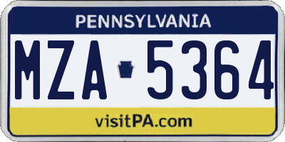 PA license plate MZA5364