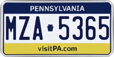 PA license plate MZA5365