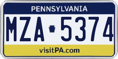 PA license plate MZA5374