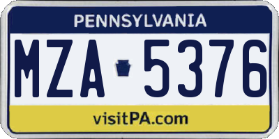 PA license plate MZA5376