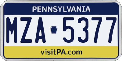 PA license plate MZA5377