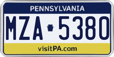 PA license plate MZA5380