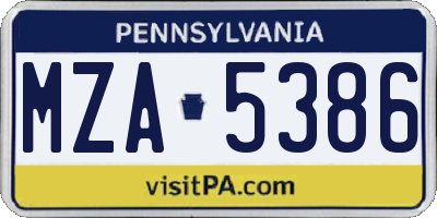 PA license plate MZA5386