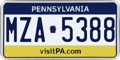 PA license plate MZA5388