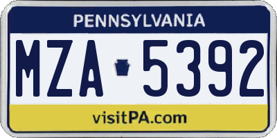 PA license plate MZA5392
