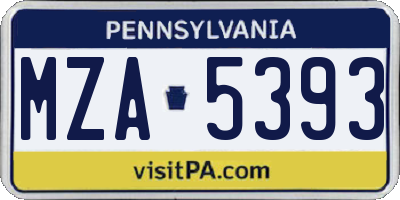 PA license plate MZA5393