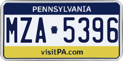 PA license plate MZA5396