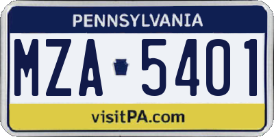 PA license plate MZA5401