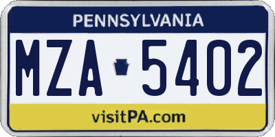 PA license plate MZA5402