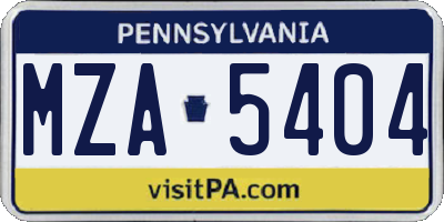 PA license plate MZA5404