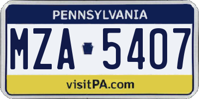 PA license plate MZA5407