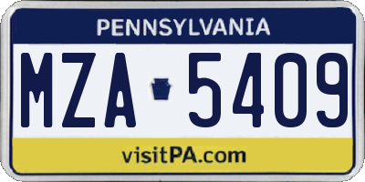 PA license plate MZA5409