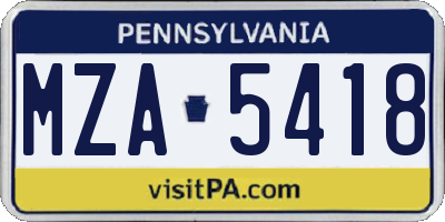 PA license plate MZA5418