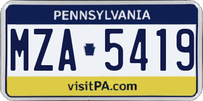 PA license plate MZA5419