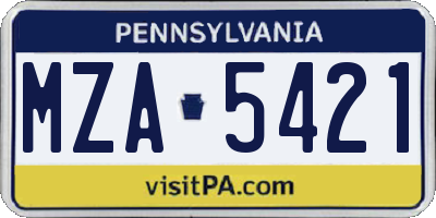 PA license plate MZA5421