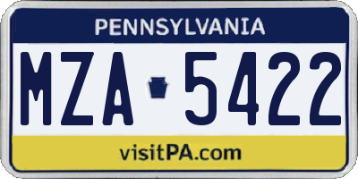 PA license plate MZA5422