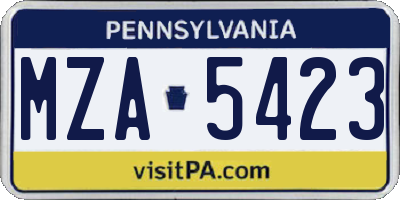 PA license plate MZA5423