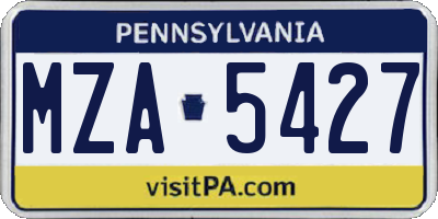 PA license plate MZA5427