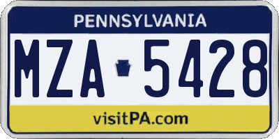 PA license plate MZA5428