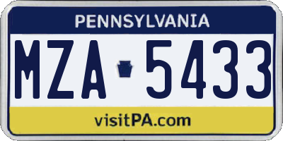 PA license plate MZA5433