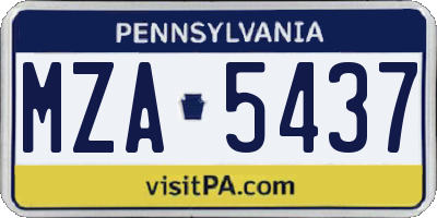 PA license plate MZA5437