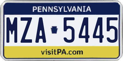 PA license plate MZA5445