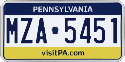 PA license plate MZA5451