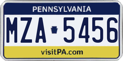 PA license plate MZA5456