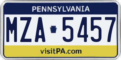 PA license plate MZA5457