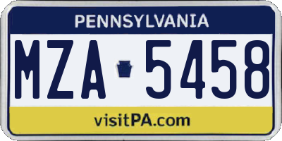 PA license plate MZA5458