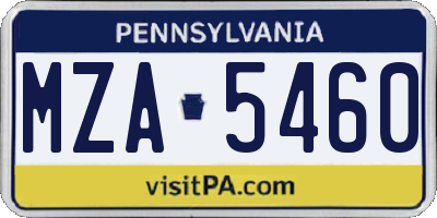 PA license plate MZA5460