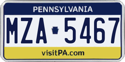 PA license plate MZA5467